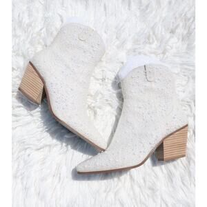 Betsey Johnson SB-Emory Pearl Rhinestone Western Ankle Boots White Size 10